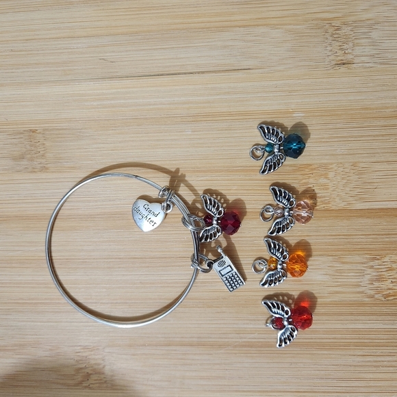 Handmade Bracelet Adjustable Bangle Granddaughter Birthstone Silver Angel Charm - Picture 4 of 5